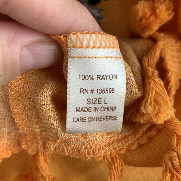 Liberty Love Orange Boho Tassel Trim Blouse Size L - Picture 8 of 8